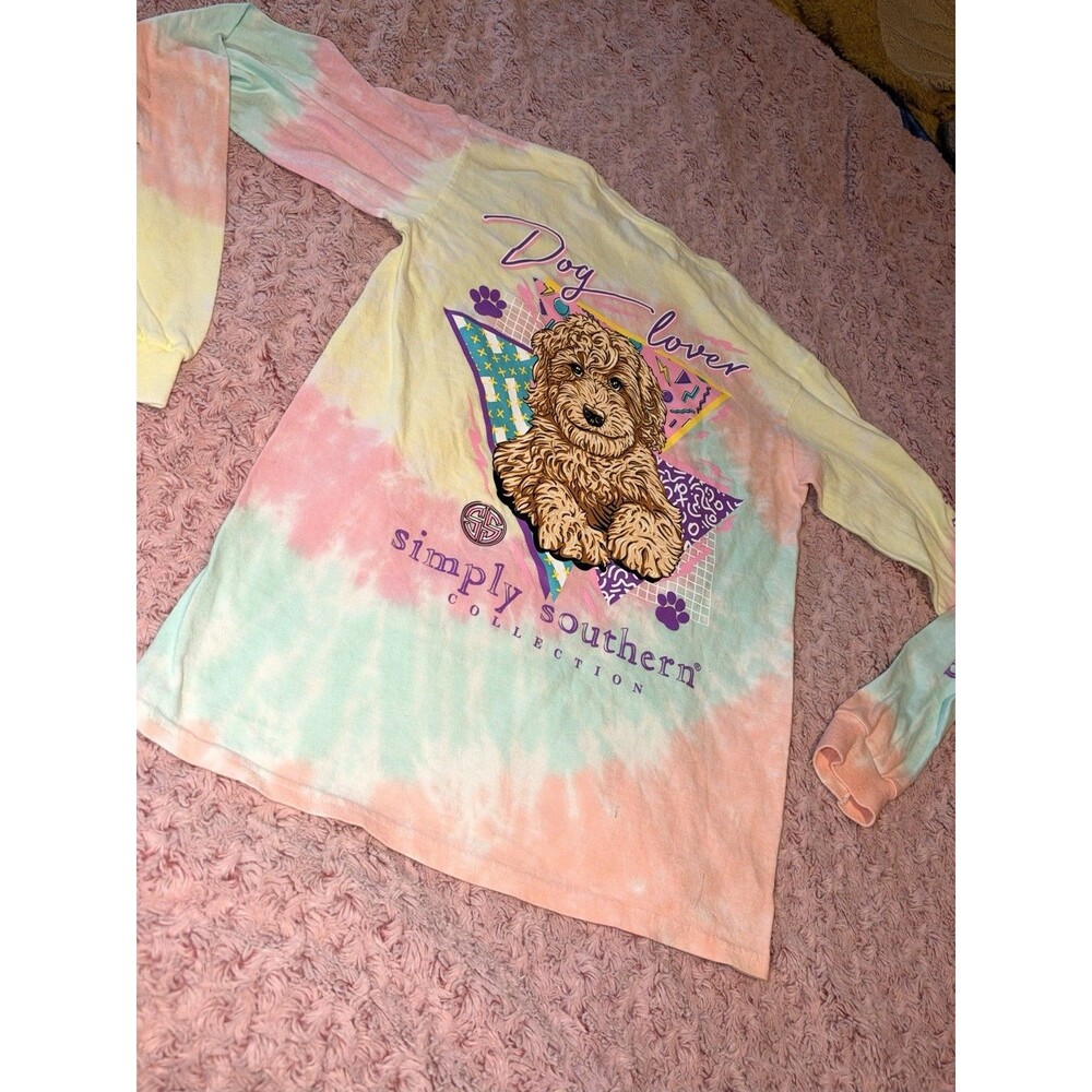Simply Southern Dog Lover Print Tye Die Pullover Sweatshirt Sz Small Long Sleeve